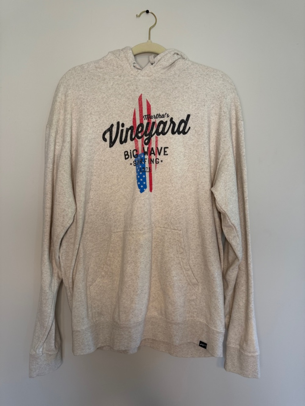 Martha's Vineyard Big Wave Surf Hoodie - Oatmeal with Red & Blue Graphic